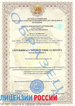 Образец сертификата соответствия аудитора №ST.RU.EXP.00006191-3 Александровск Сертификат ISO 50001